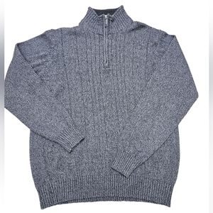 Oscar de la Renta 1/4 Zip Gray Ribbed Knit Pullover Sweater Mens size Large